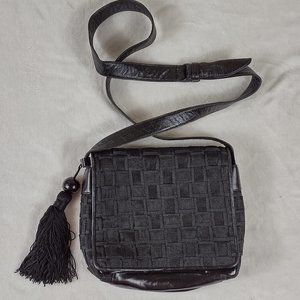 Sharif Black Crossbody Bag Purse Woven Tassel Fob Leather Made in USA